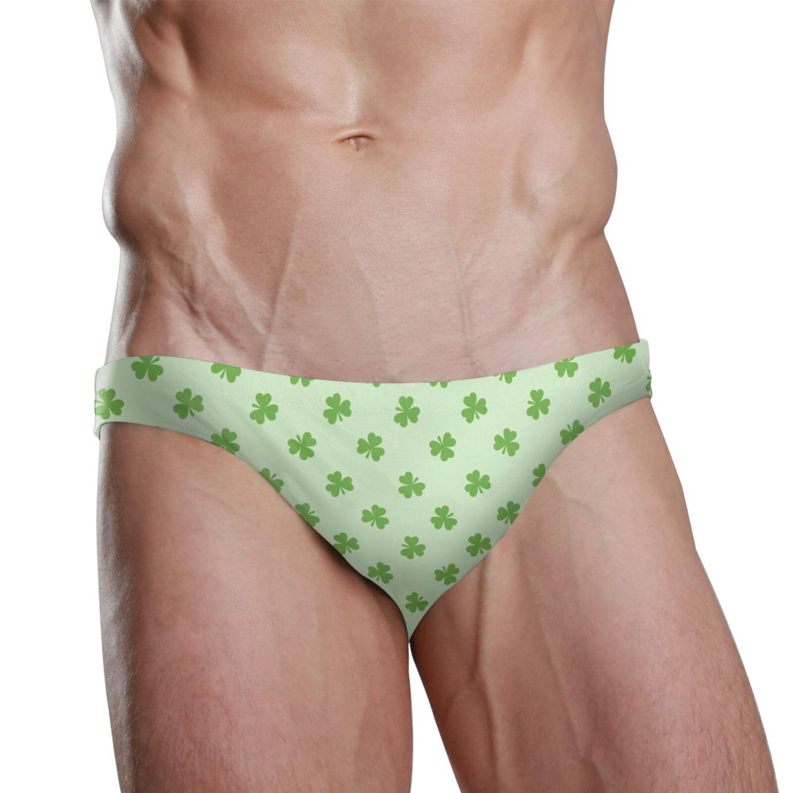 JHKKU Mens St Patricks Day Shamrock Swim Briefs Fashion Low Rise Bikini Swimwear Beach Swimsuits with Drawstring XL
