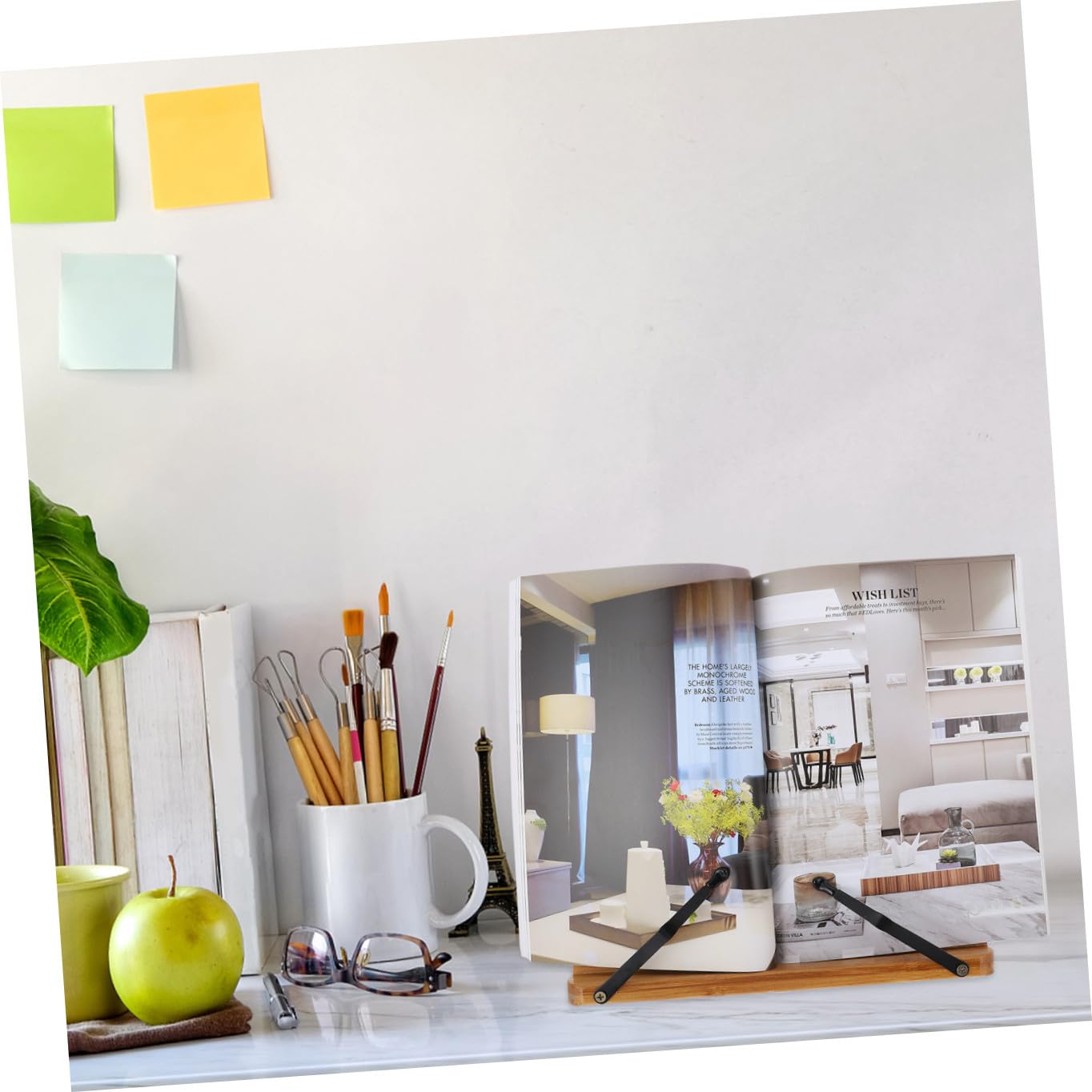 Leggio Libri da Scrivania in Bambù 1 Pezzo, Semplice | Colore Khaki, Design Creativo e Semplice, Uso Multifunzione per Biblioteche e Home Office