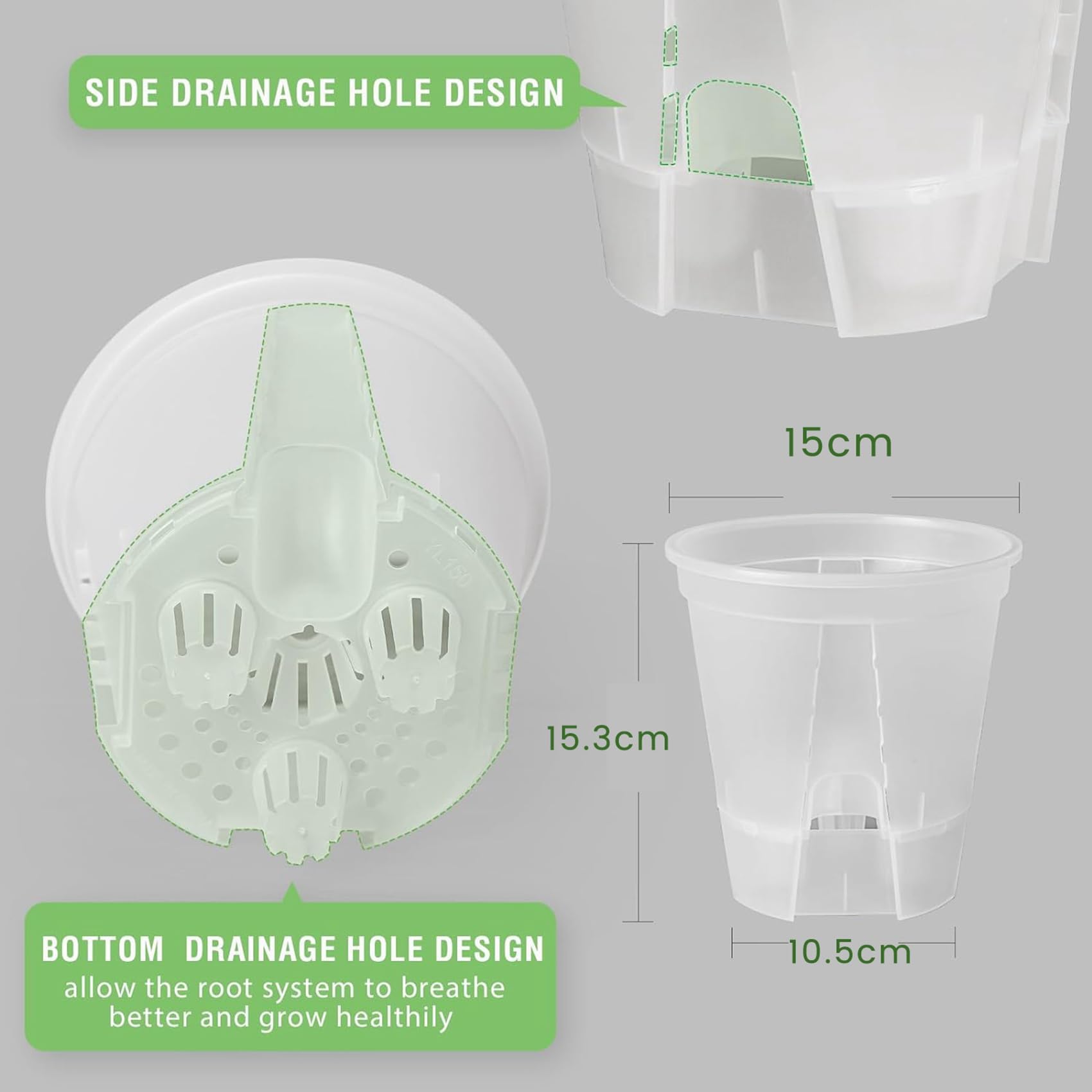 Pots de Jardin en Plastique Transparent de 6 Pouces, Jardinières à Arrosage Automatique, Paquet de 15 Pots de Plantes de Pépinière en Plastique avec Réservoir Profond