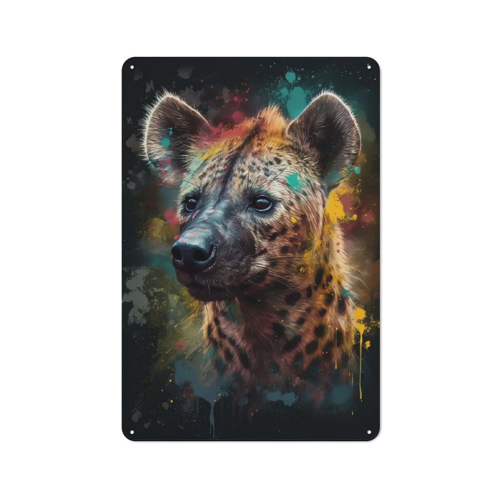 Junmoney Hyena Painting Metal Sign 30X20cm With For Hallway Wall, Retro Decor, Suited To New Home Decorators