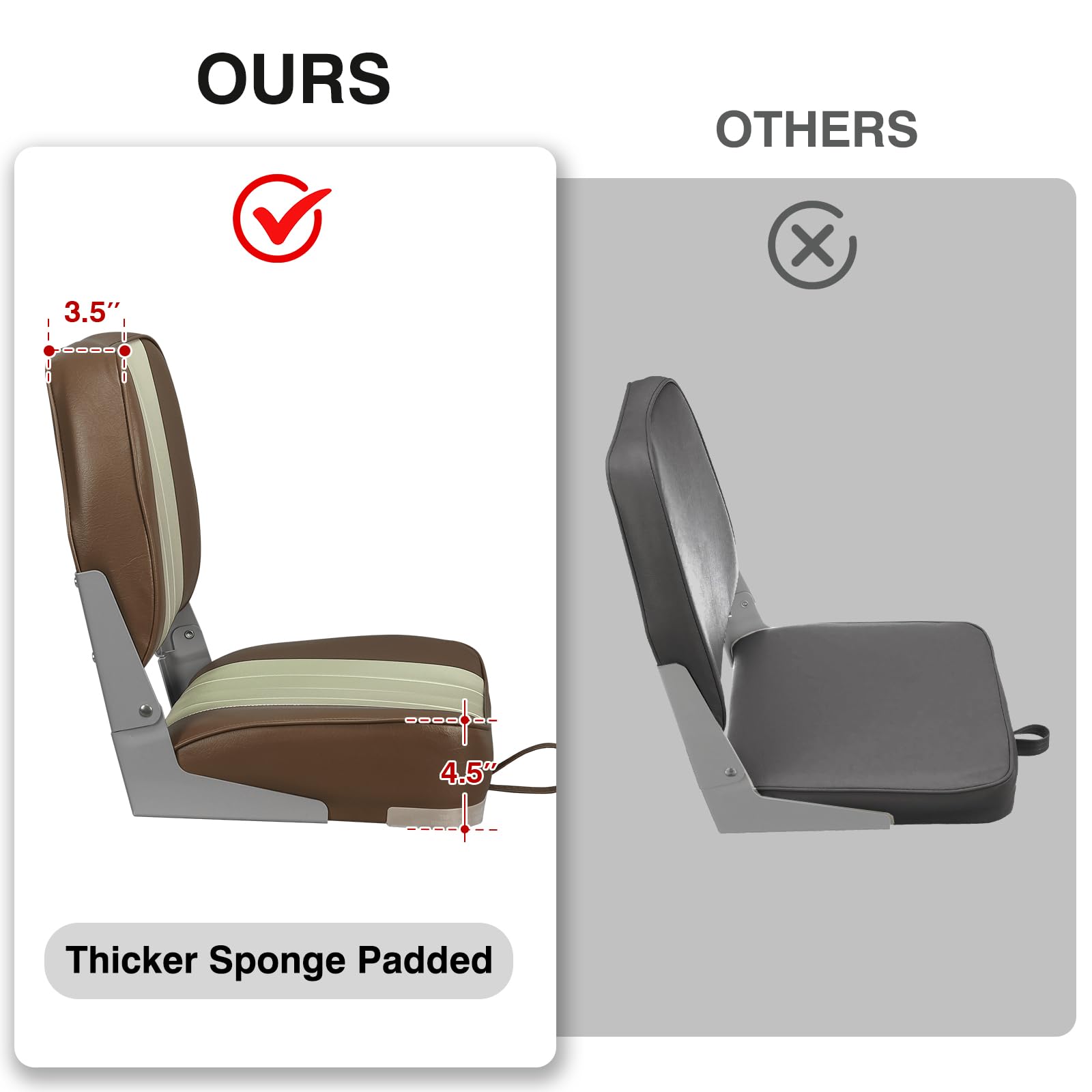 Asiento plegable para barco con respaldo bajo de Leader Accesories, A-Brown/Sand