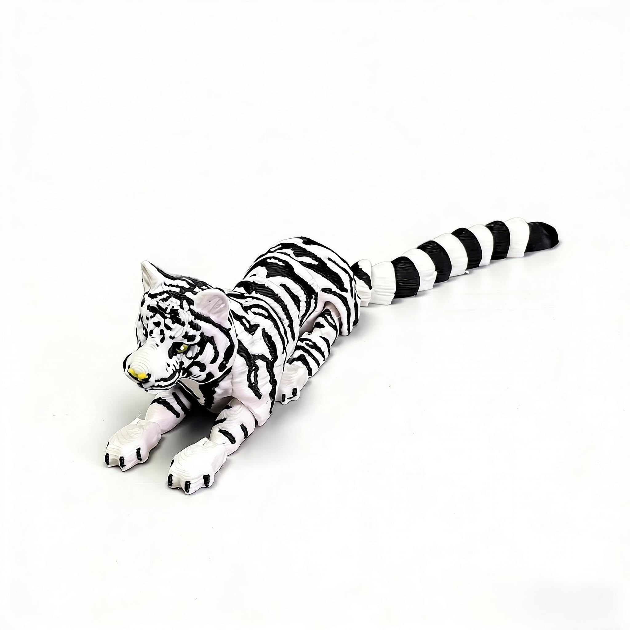 17cm / 6.69"3D Printed Animals 3D Printed Articulated Tiger Flexible Animal Fidget Toy Realistic Tiger Figurine for Stress Relief Home & Office Desk Decor Realistic Jungle Animals Figures (White)