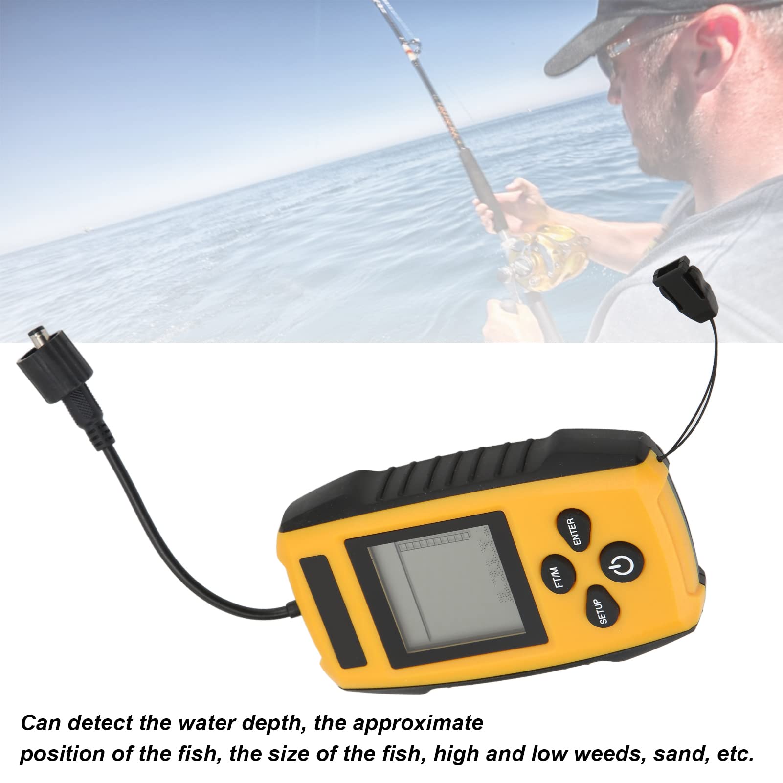 Marhynchus Finder di Pesce, LCD Multifunzione Cablato del Sonar Ad Alta Precisione Adatto per Kayak, Pesca e Al di Fuori del Rilevamento di Animali D'acqua del Molo
