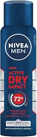 NIVEA MEN Desodorante Antitranspirante Aerossol Dry Impact 150ml - Proteção prolongada de 72h, dupla proteção antitranspirante, proteção extra seca, sem alumínio, corantes e conservantes