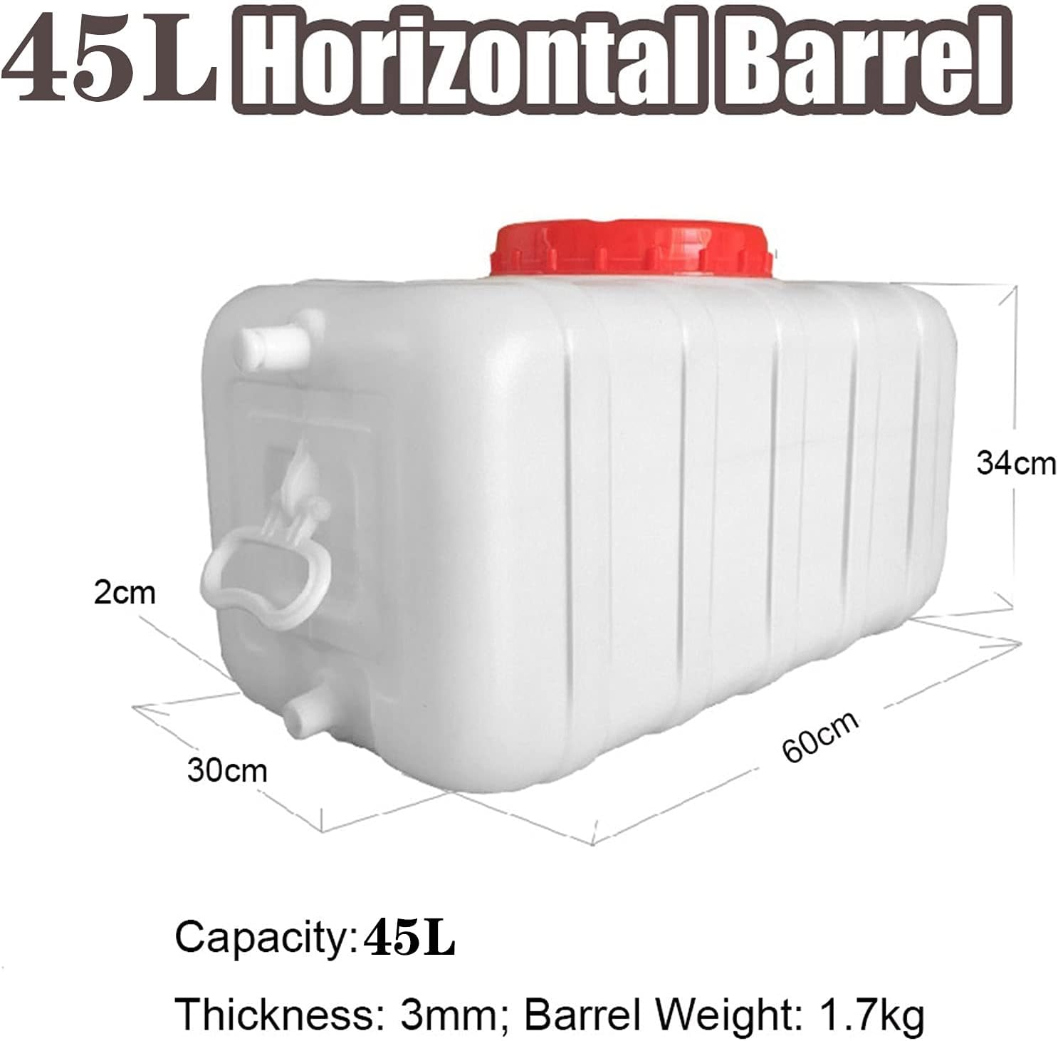 Water Tank Water Container with Tap 80l Portable Rain Barrel Water Collector Barrels Storage Container with Dispensing Tap for Home Camping Picnic Bbq Self-Driving Tour With Raw Material Be(Size:45L)