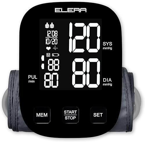 ELERA Monitores de presión arterial para uso doméstico, monitor automático de presión arterial superior del brazo con puño grande (9 a 17 pulgadas),