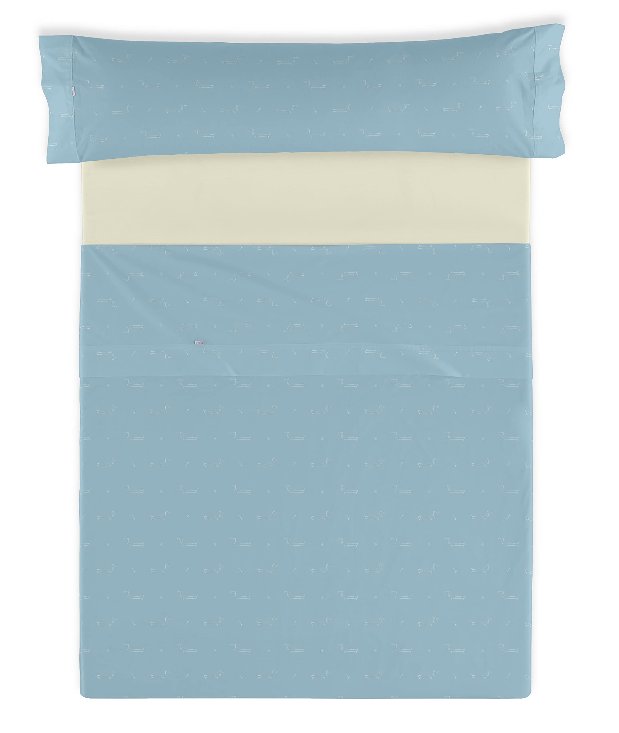 Juego de sábanas Cuca color azul. Cama de 200 cm. 4 piezas