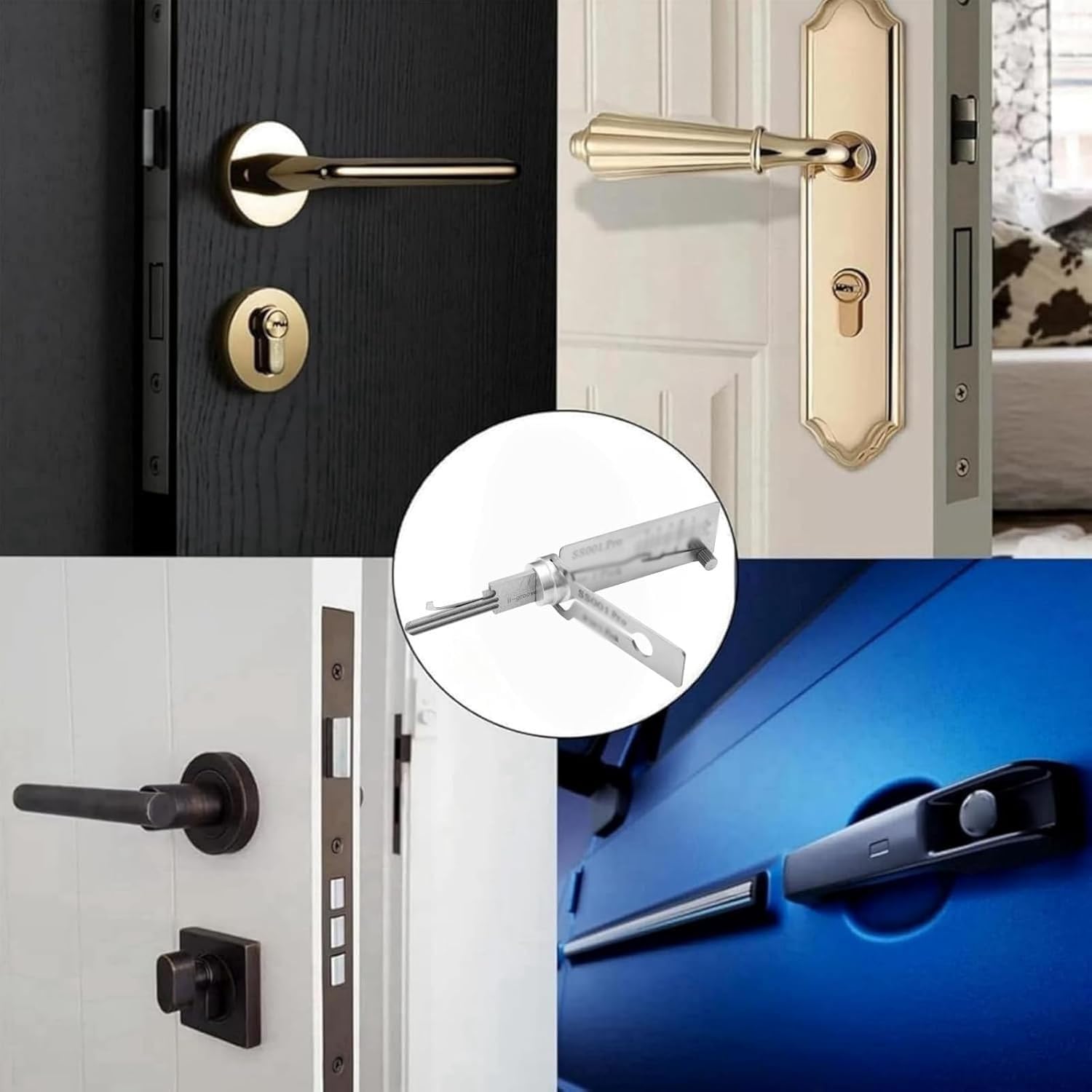 Decoder per chiavi in acciaio inox, Strumento per lo scasso di serrature con decoder per chiavi, Decoder per grimaldelli, Kit per lo scasso di serrature per serrature da porta con varie forme (SS002)