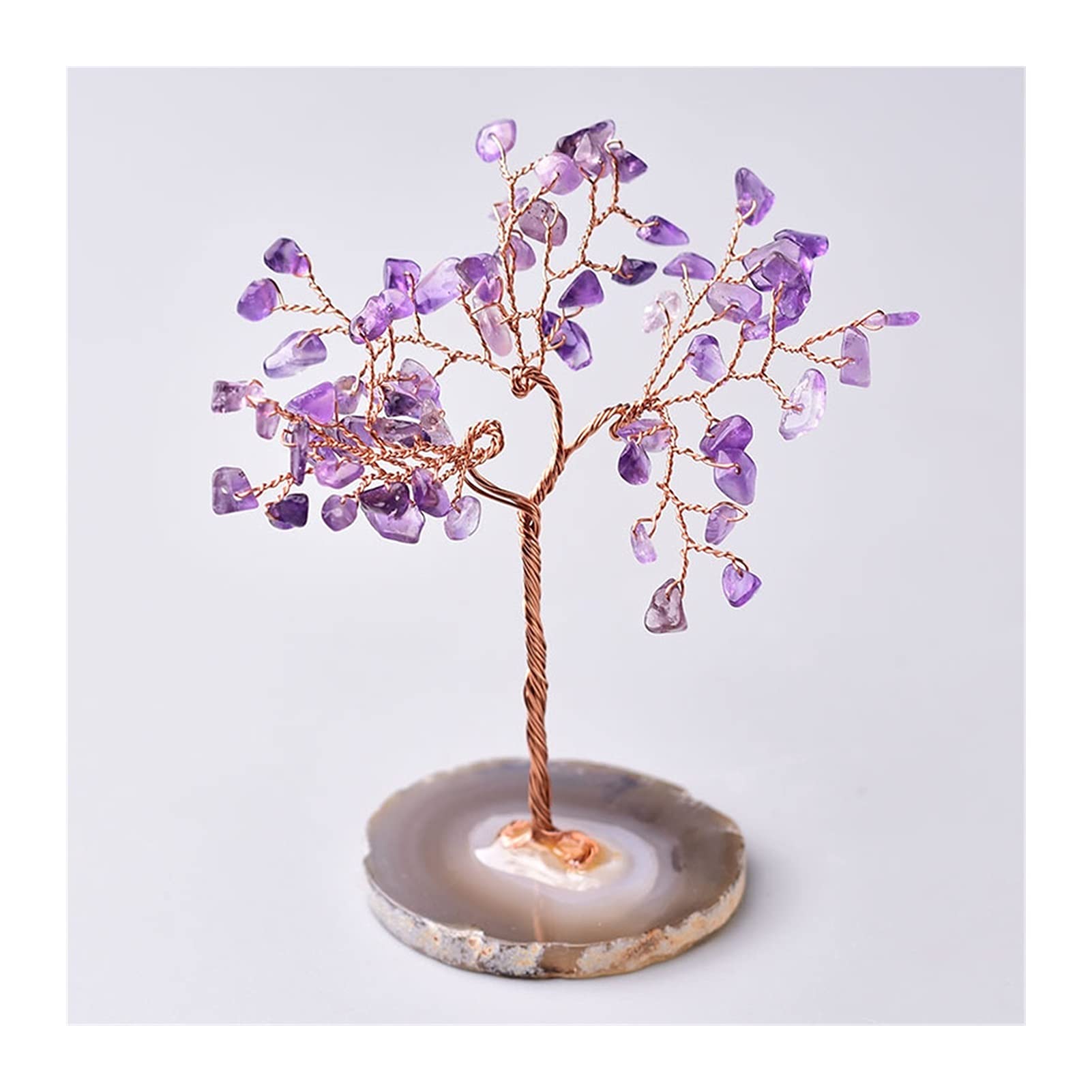 HCZKIUJY Luck and Wealth Crystal Tree Natural Crystal Tree Amethyst Rose Quartz Aquamarine Lucky Tree Decoration Agate Slices Mineral Stone Home Decor Chakra Money Tree (A)