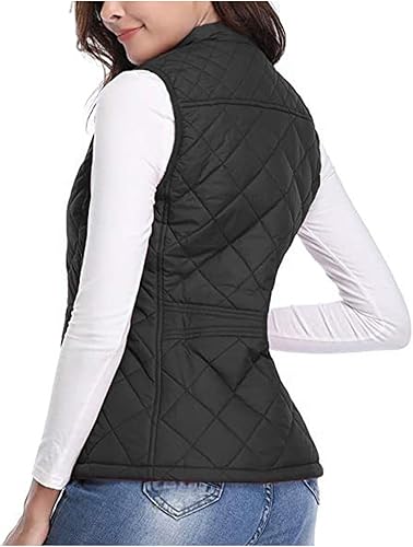 Miniatura 8 de SHOPESSA Chalecos acolchados para mujer, ligero, cuello alto, con cremallera, chaleco acolchado con bolsillos, chaleco acolchado delgado