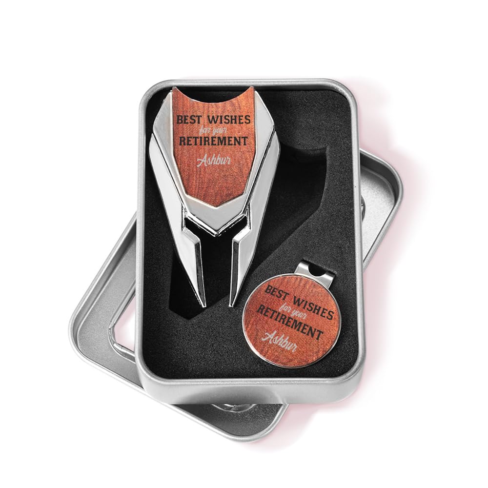 Personalized Golf Divot Repair Tool with Magnetic Golf Ball Marker Hat Clip - Customizable with Name or Photo - Metal Golf Accessories for Men