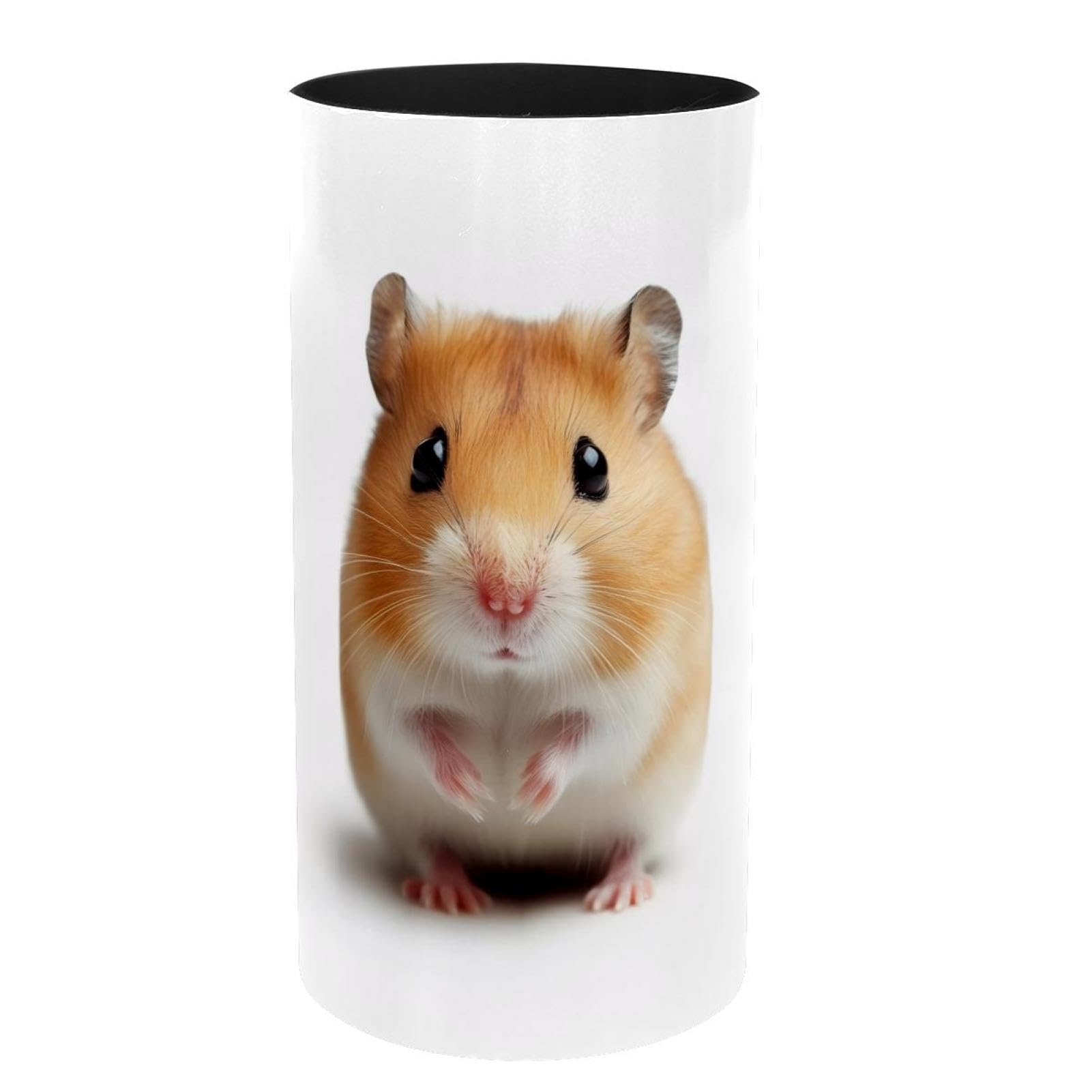 Pinceaux de maquillage et stylos bien rangés dans ce pot à crayons hamster