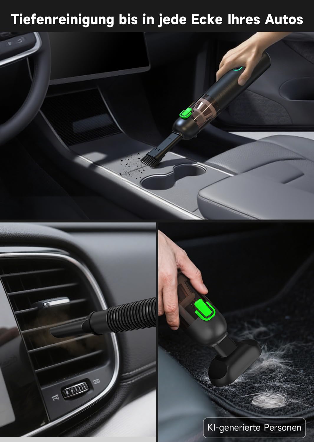 Kabelloser Handstaubsauger, Akku-Autostaubsauger mit hoher Leistung | Kabelloser Staubsauger mit HEPA-Filter, 20000Pa Starke Saugkraft, 4-in-1 Mini Staubsauger für Auto, Tierhaare, Teppich, Sofa