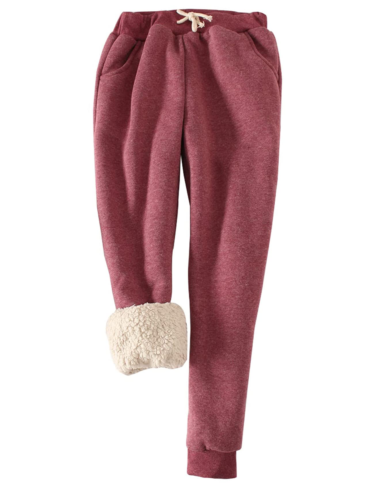 Gihuo Women's Winter Warm Fleece Pants Sherpa Lined Sweatpants Jogger Track Pants Athletic Active Lounge Pants