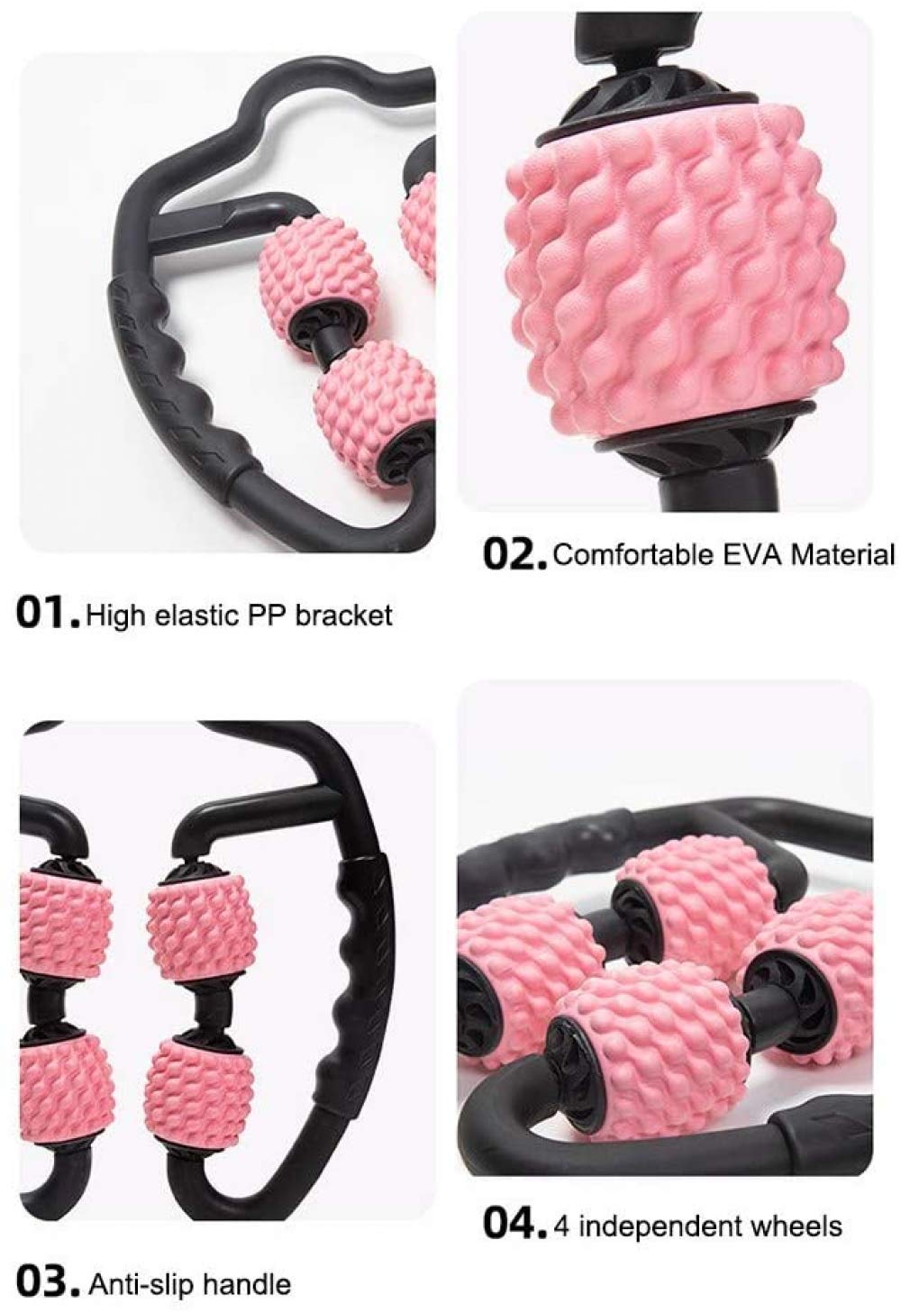 Trigger point roller, massaggiatore gambe, 4 rulli, muscoli profondi, sollievo dal dolore, massaggiatore muscolare,