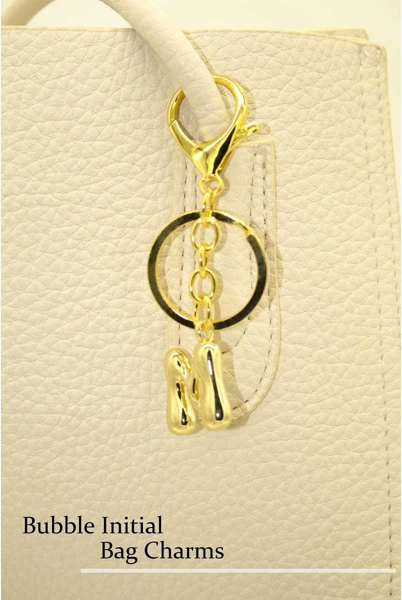 Bubble Letter Keychain for Women Chunky Initial Bag Charms Purse Handbags with 18 K Gold Plated Accessories Gift - Image 4