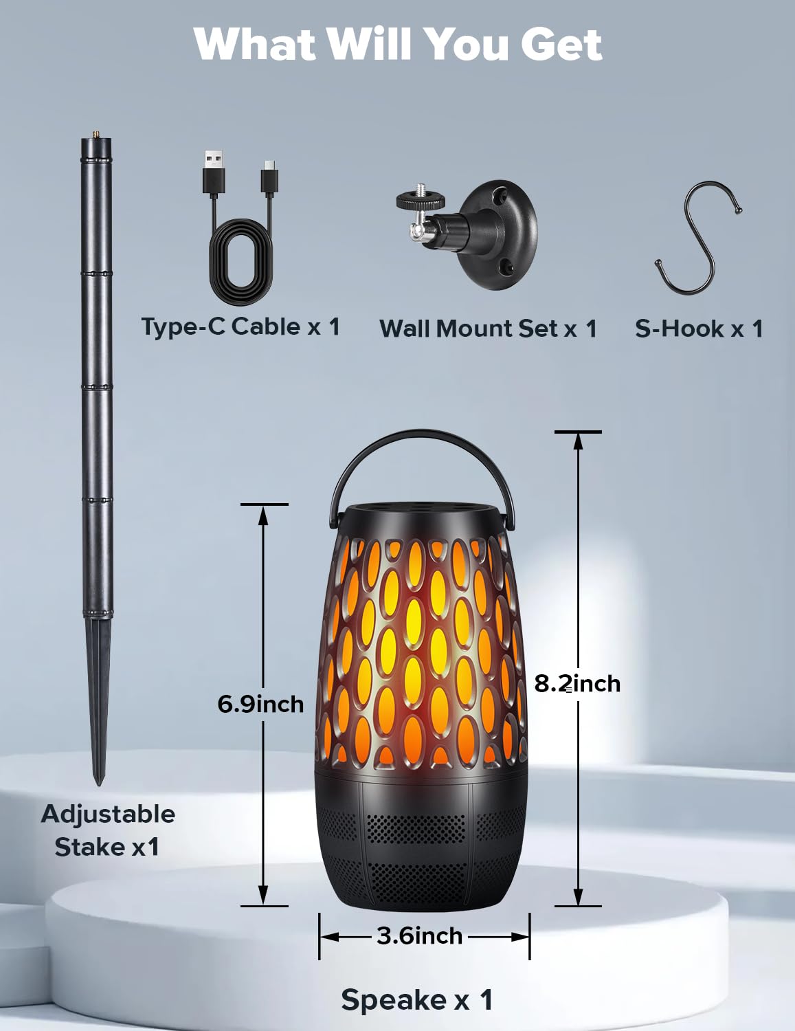 Altoparlanti esterni aggiornati con fiamma e luci RGB, suono stereo HD da 10 W, accoppiamento automatico Bluetooth 5.3, sincronizzazione oltre 100 altoparlanti, impermeabile IPX6, perfetto per patio