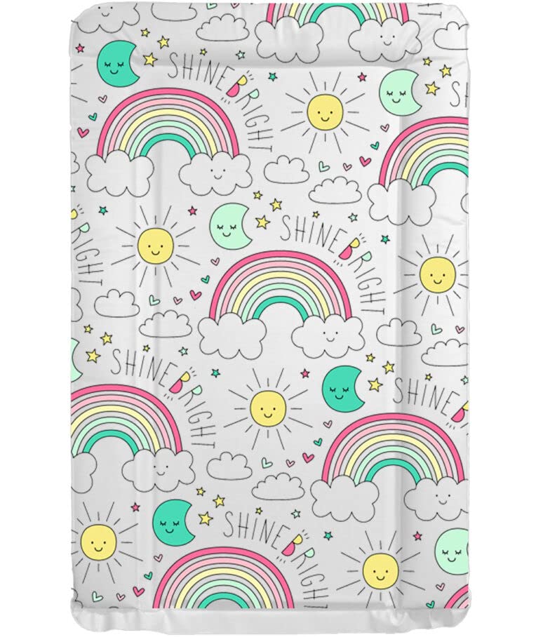 Baby Nursery Waterproof Soft Padded Changing Mat Raised Soft Edges Easy Wipe Clean Nappy Change Pad Cute Lovely Animal Design for Girl Boy (Shine Bright Rainbow) — image 1