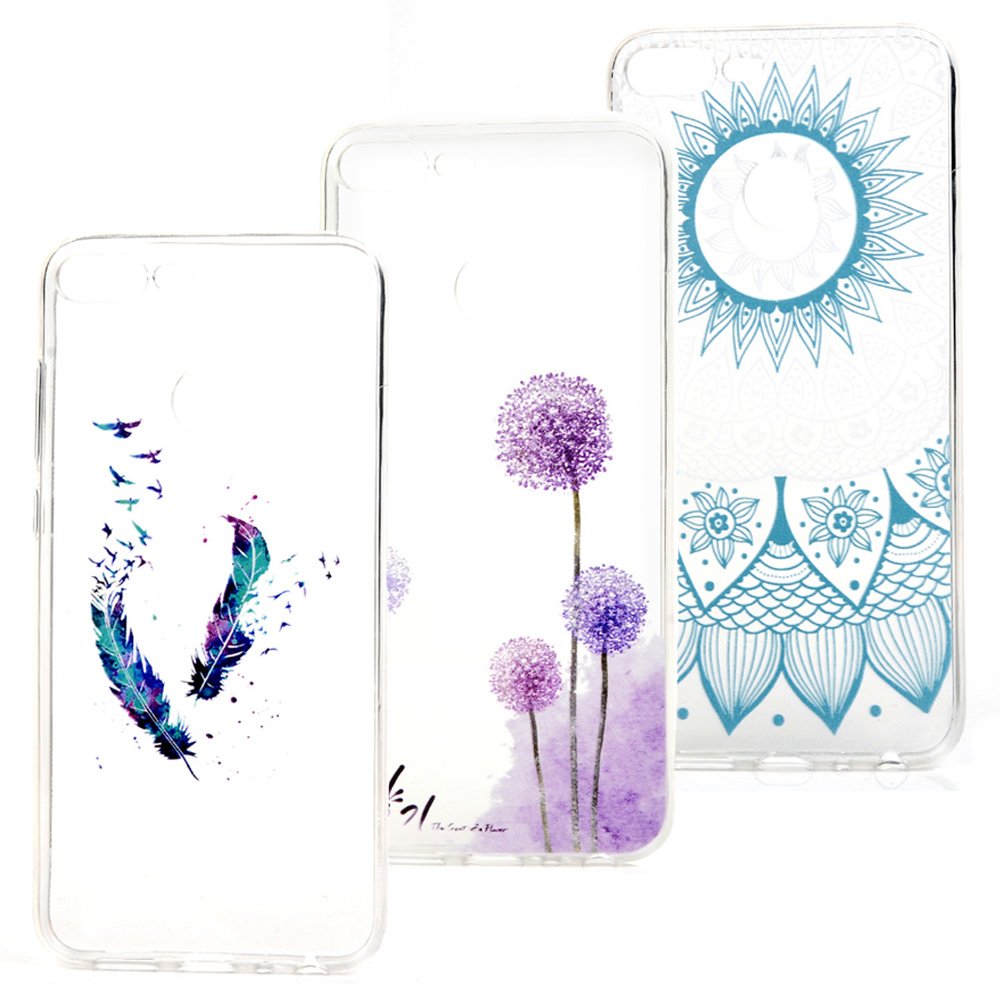 3X Case for Huawei Honor 9 Lite, Transparent Cover TPU Silicon Rubber Thin Flexible Shockproof Bumper Shell - Feather, Dandelion, Totem