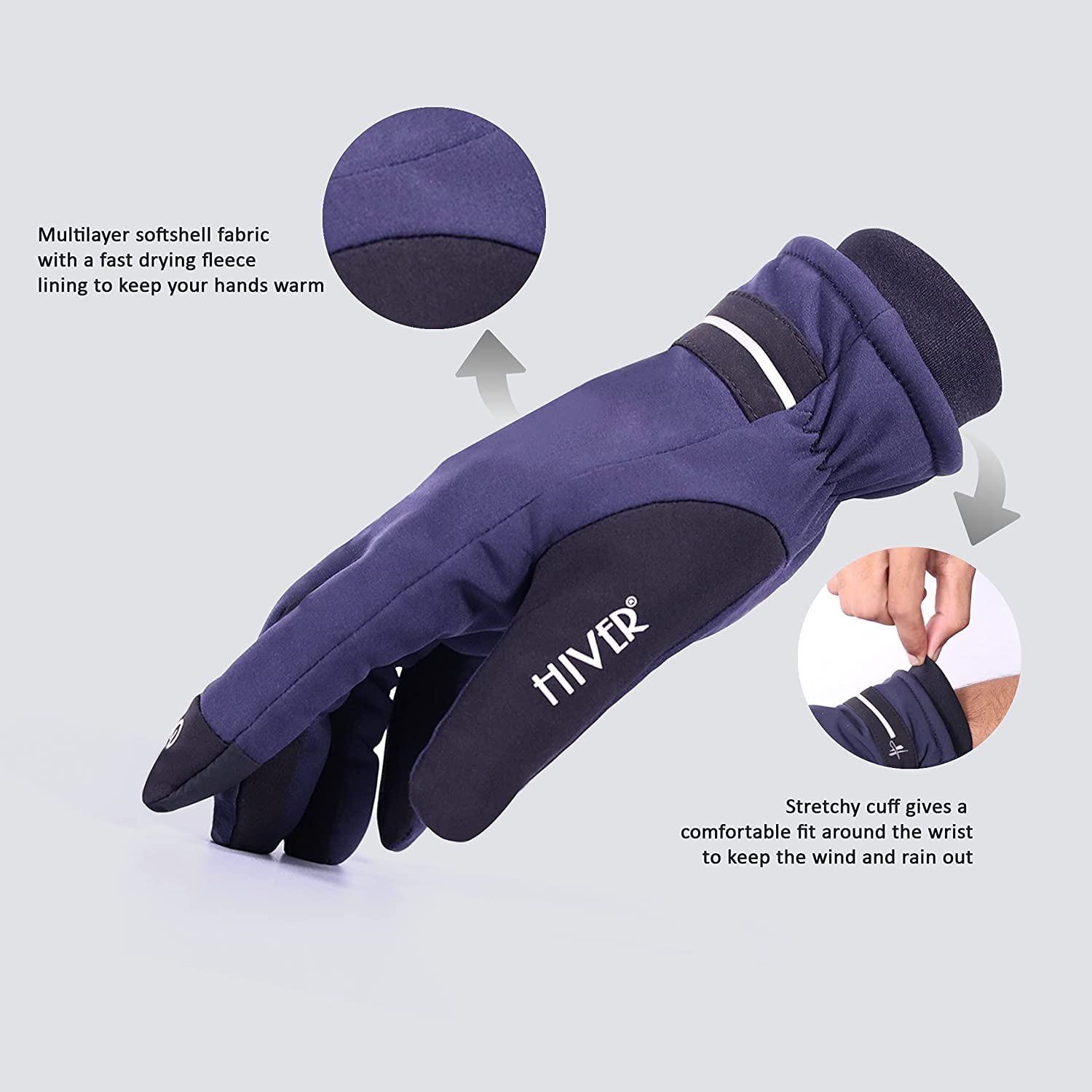 HIVER Combo of Winter Balaclavas with touchscreen Waterproof Gloves for Women,Winter trekking, Hiking, Cold Weather Travels (X-Large, Blue) 4