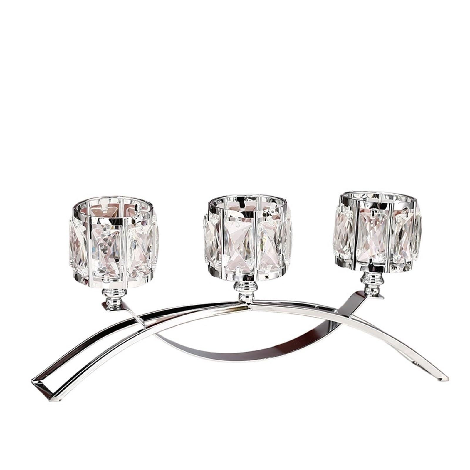 Candle Holders 1pc 3 Arms Crystal Bowls Tealight Candelabra - Ornaments Candlesticks Centerpieces(Silver)