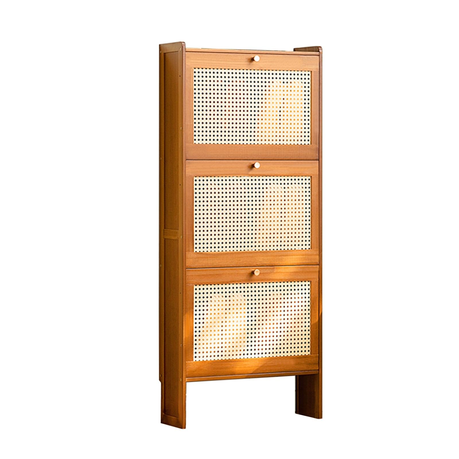 Schoenenkast Met Klaplade - Slank Schoenenrek Rotan Bruin 50cm Two Doors