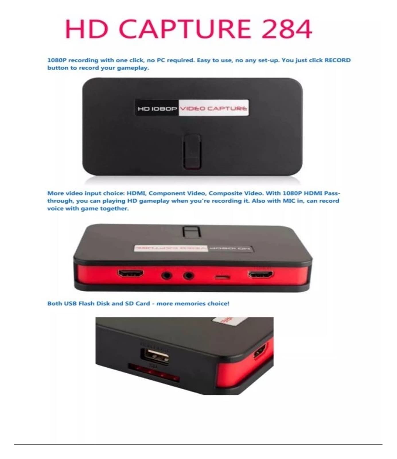 Przechwytywanie gier HD 1080P AV/Ypbpr Rejestrator przechwytywania wideo na dysk USB Karta SD
