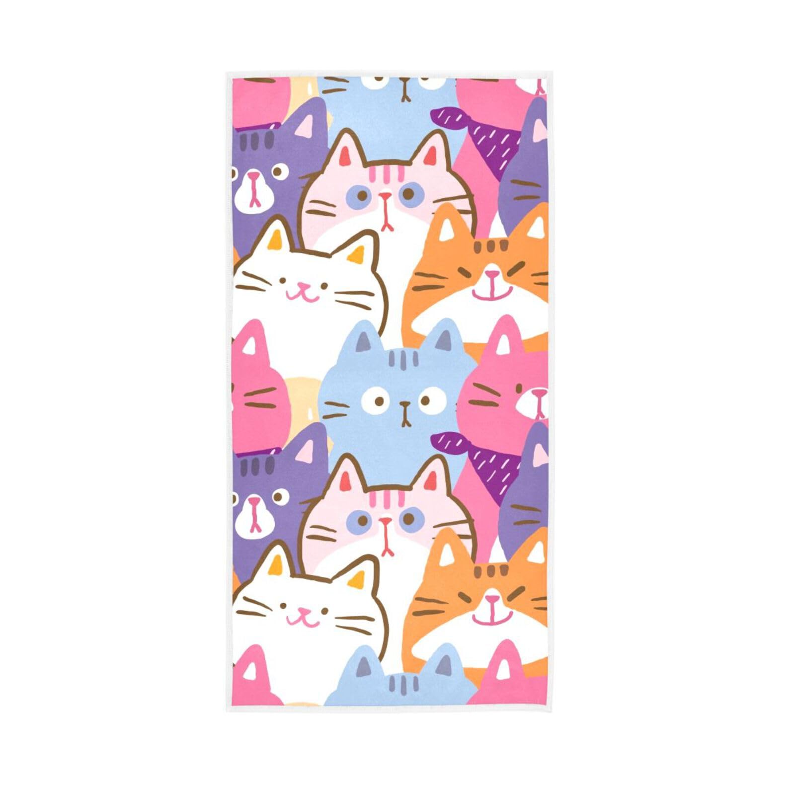 LSRCPD Cartoon Cat Hotel Towels, 15 x 30 Inches Absorbent Hand Towel, Spa Towels for Facials Luxury Hand Towels