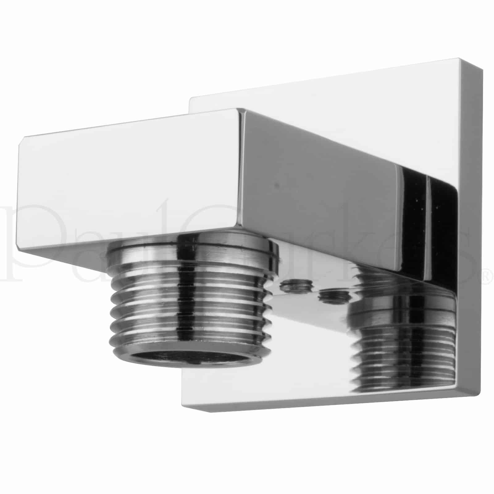 Conector de Pared para Manguera de Ducha, Latón Macizo Cromado, Rosca Exterior 1/2", Montaje en Pared, Diseño Rectangular Plano