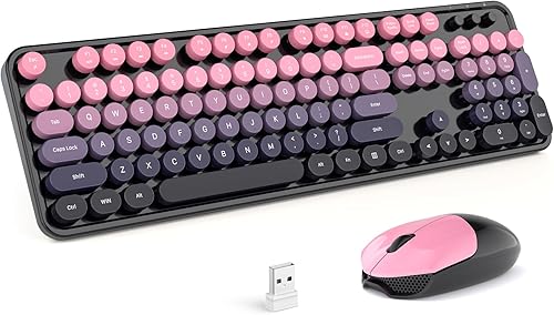 Miniatura 22 de MOFII Combo de teclado inalámbrico y mouse silencioso, delgado y compacto USB de 2.4 G, tamaño completo, lindo teclado de 110 teclas para PC, azul