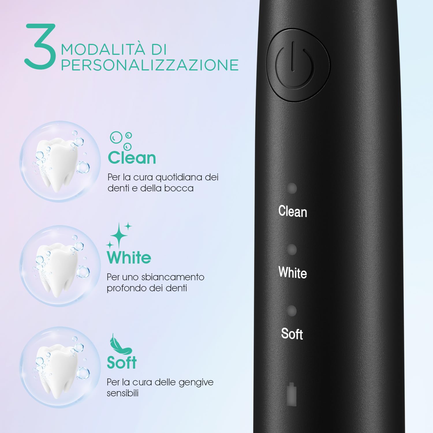 VOYOR-HEALTH Spazzolino Elettrico Sonico per Adulti 41000 VPM con 6 Testine | Batteria da 70 Giorni, Spazzolino Elettrico da Viaggio, Timer 2 Minuti, IPX7, 3 Modalità di Pulizia per Famiglia, ET110 Nero