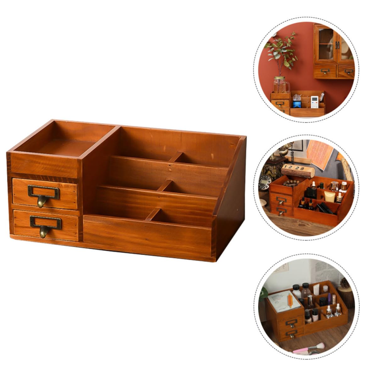 FRCOLOR Organizzatore da Scrivania a 6 Scomparti 2 Cassetti in Legno