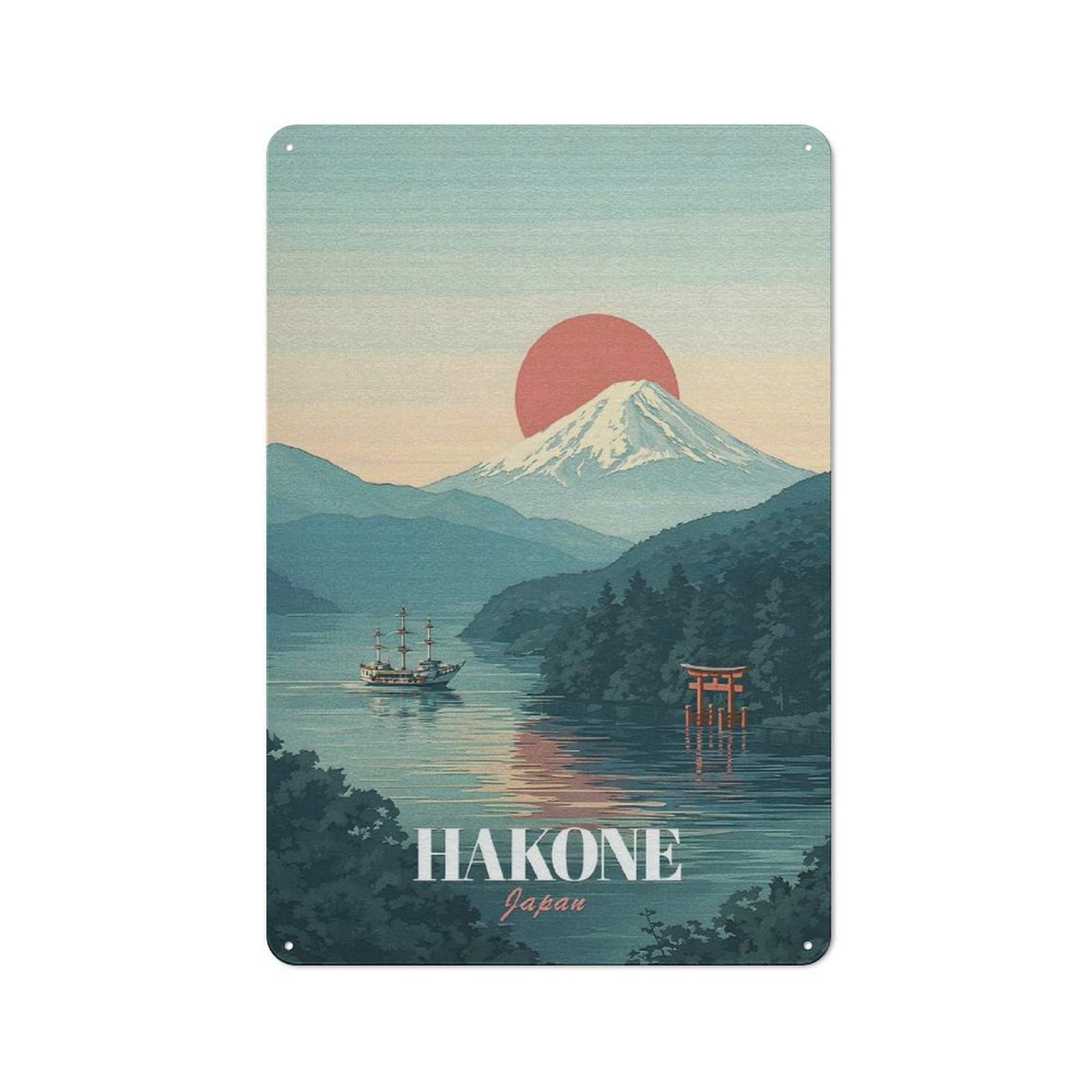 Junmoney Style-16 Hakone Japan Vintage Poster Clean Industrial Metal Wall Decor 30X20cm, Decorative Metal Plaque For Workspace, Cafe, Hallway Or Garage