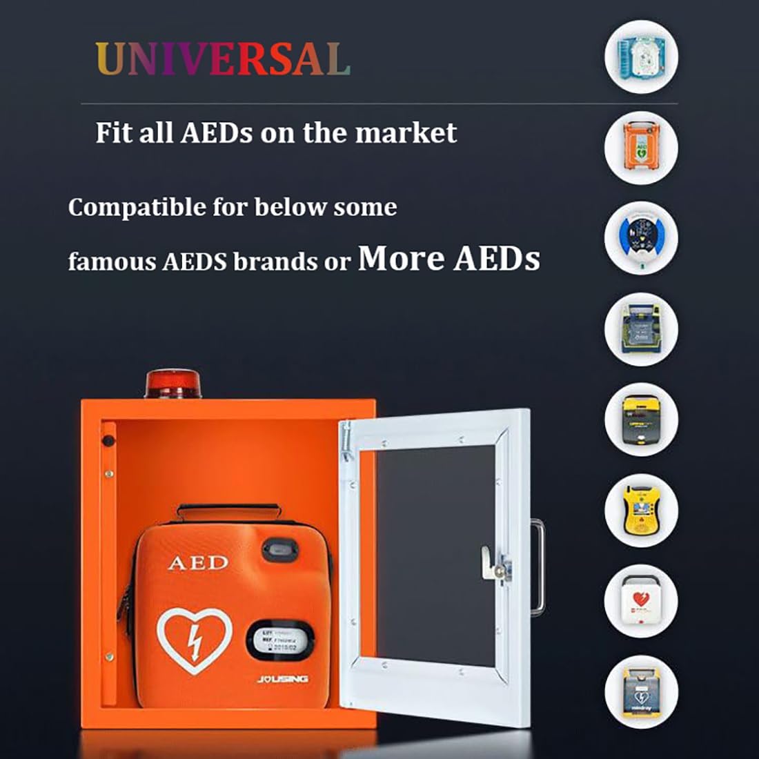 AED-Aufbewahrungsschrank, Defibrillator-Wandmontage-Alarmbox für Herz-Defibrillation, Erste-Hilfe-Schrank mit Licht und Alarm, AED-Defibrillator, Physio-Kontrolle für das Pflegeheimbüro
