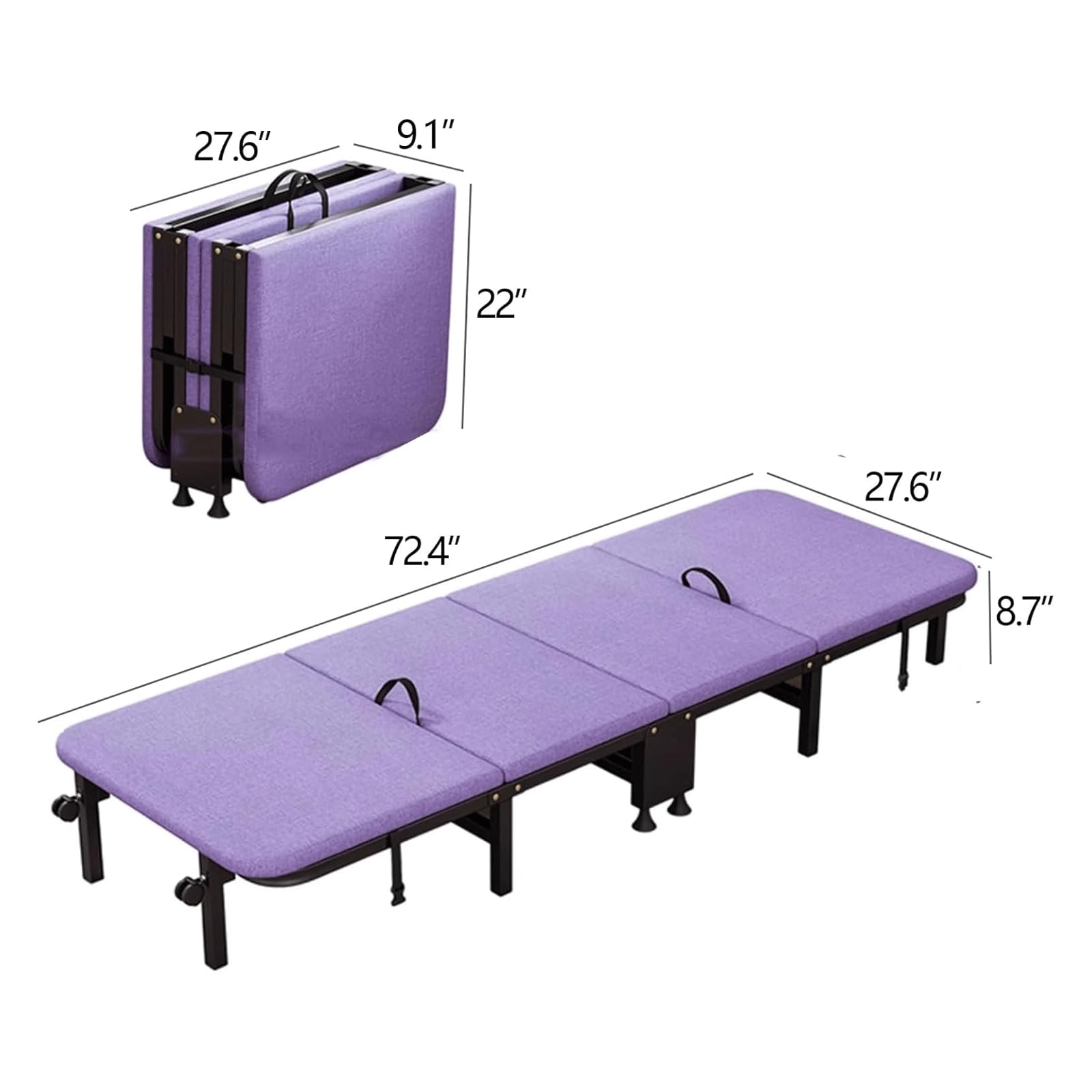 Comfortabel kampeerbed Opvouwbaar bed met matras Draagbaar campingbedje voor gasten met wielen Campingbed ondersteunt 331 lbs
