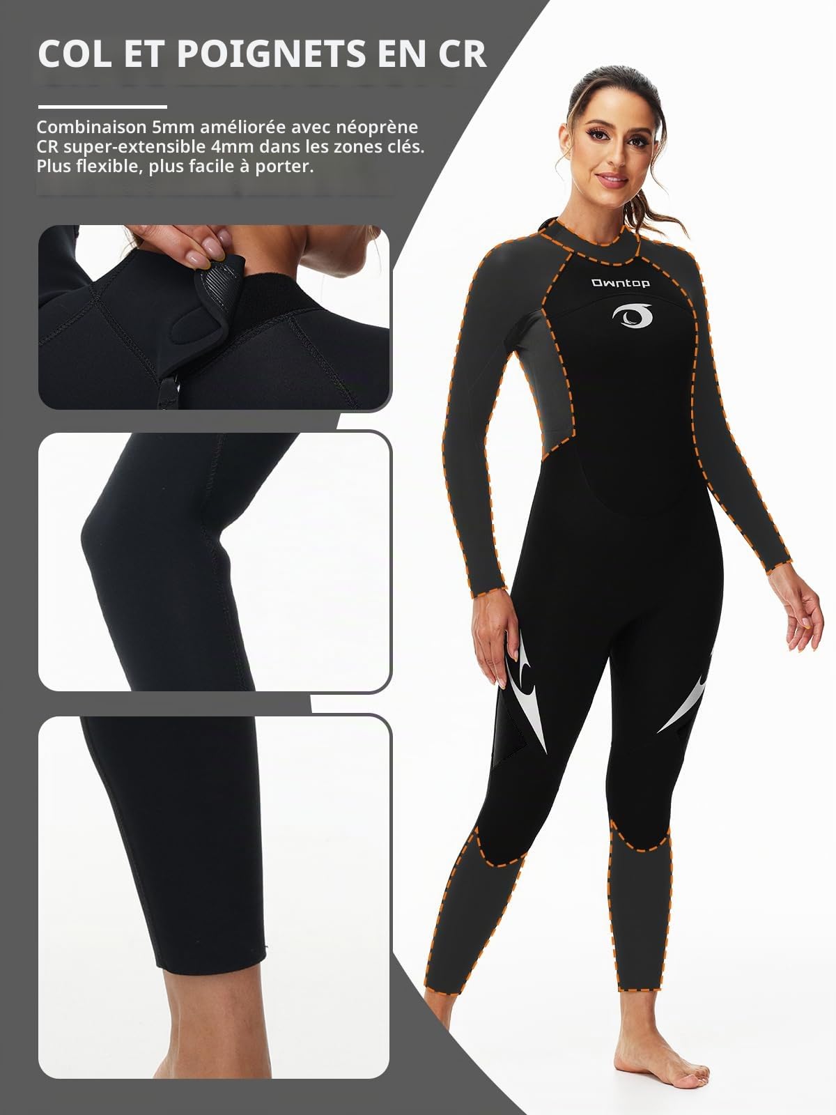 Owntop Combinaison de Plongée en Néoprène pour Homme et Femme - Fermeture Éclair dans le Dos - Peau Thermique Flexible pour Adulte