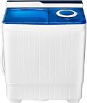 COSTWAY laveuse portable Twin Tub 26 Capacité Lbs, 18 Lb 8 Lbs Spinner, Fonction minuterie de contrôle compact des couteaux, Pompe à égoutter, Lave-linge, pour l'appartement RV, bleu