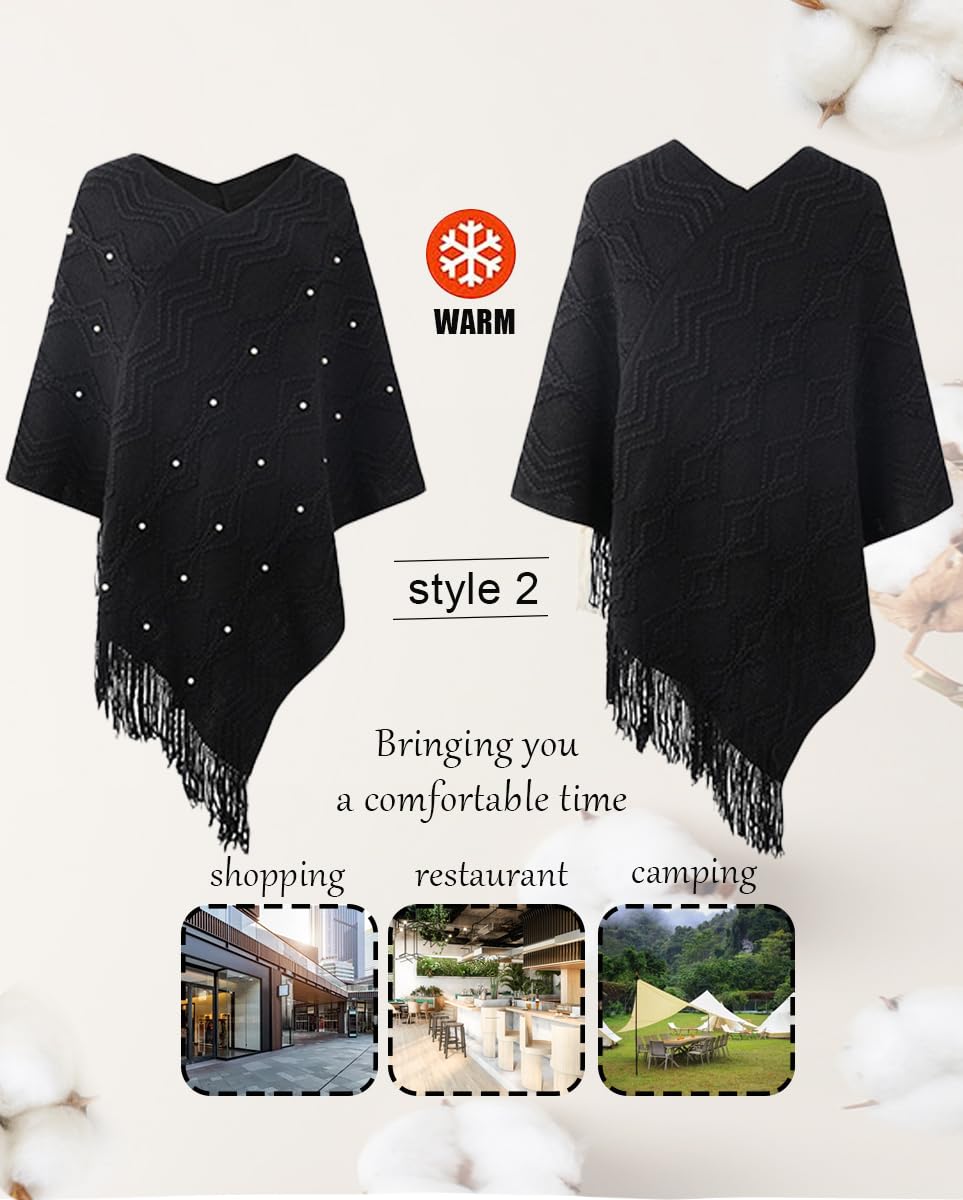 Rayson Poncho Maglione Donna Perle con Frange Mantella Irregular | Scialle Moda Giovane,Cappotto per Autunno Inverno
