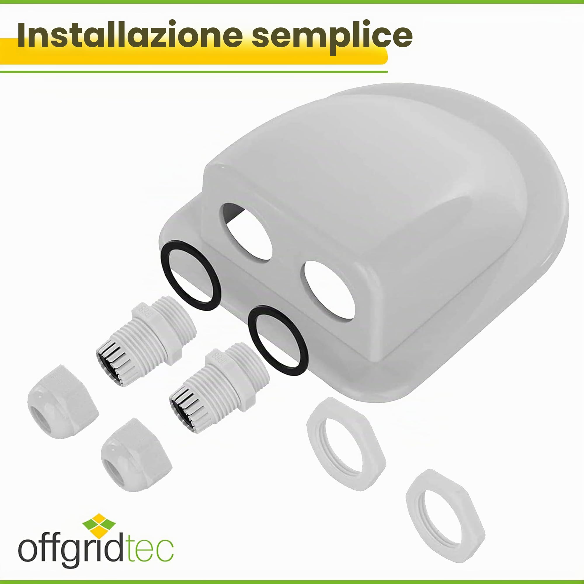 Offgridtec Pssacavo per tetto a 2 moduli, Bianco, per camper caravan barca solare, passacavo ABS, 1 pezzi, 006420, 2 vie/bianco/chiaro