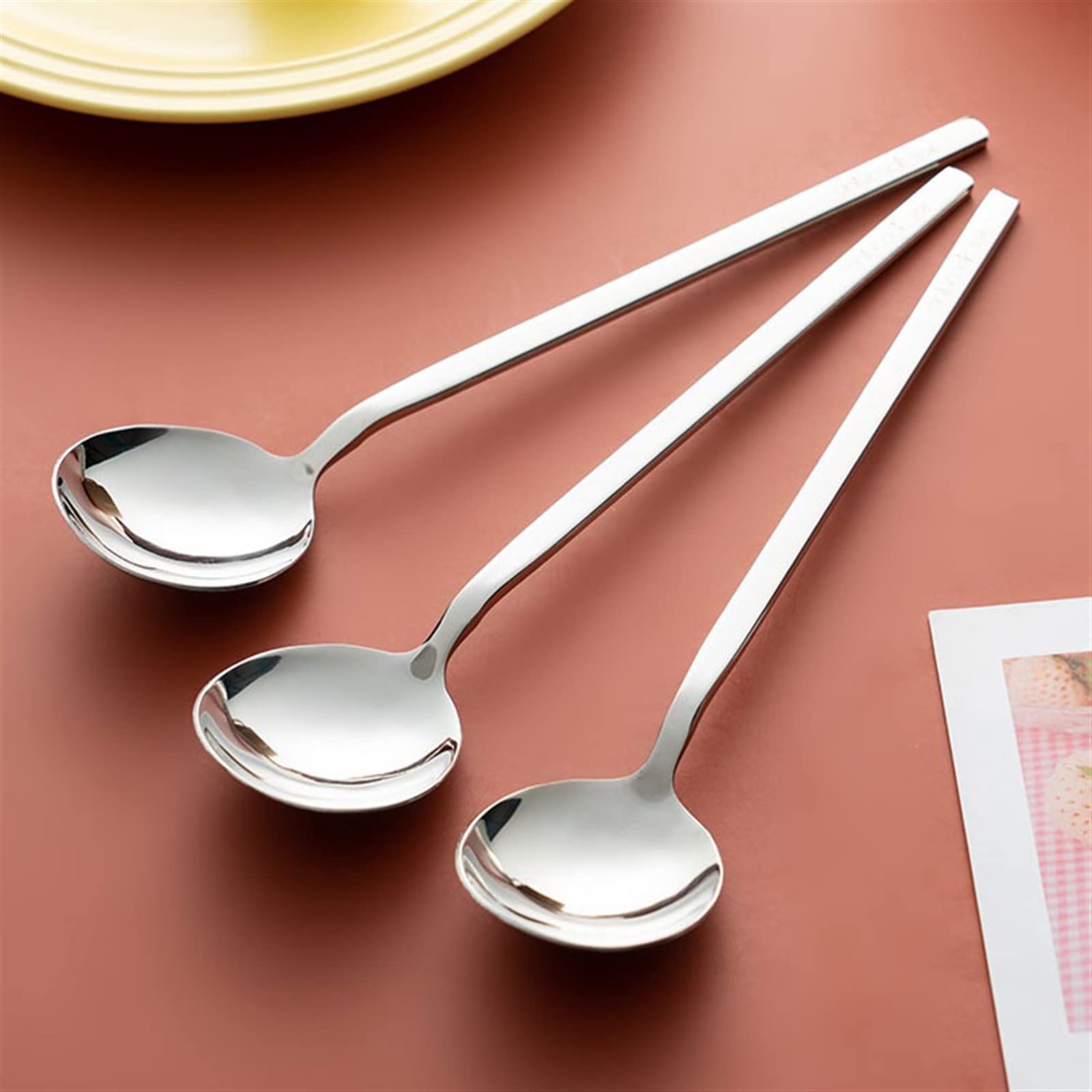 Suppenlöffel, Haushaltslöffel aus 304 Edelstahl, Langer Griff, Suppenlöffel, Geschirr, Rührlöffel for Reis, Kaffeegetränke, Rührlöffel, Esslöffel(6 Pieces)