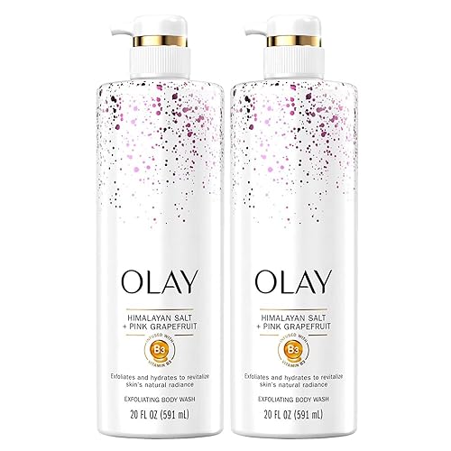 Olay Jabón corporal exfoliante y revitalizante con sal del Himalaya, pomelo rosa y vitamina B3, 17.9 onzas líquidas (paquete de 2)