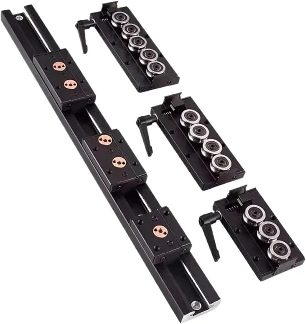 Blackening Built-in Dual-axis Linear Guide Rail Aluminum Roller Bearing Industrial Track SGR15N Guide+SGB15N 3/4/5 Wheel Slider(SGB15N-4 Wheel,850mm)