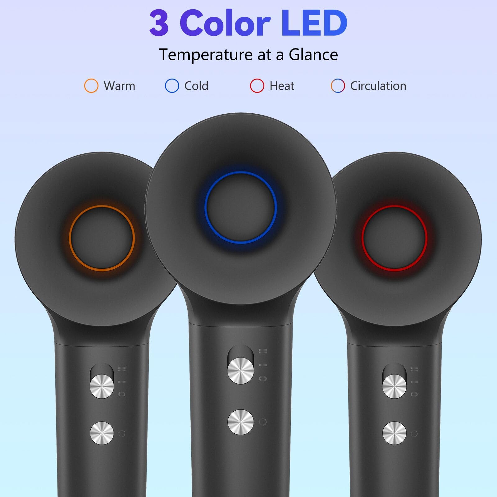 TQQ Asciugacapelli Supersonic, Phon da 200 Milioni di Ioni Negativi, Motore Brushless da 110.000 giri/min per Asciugatura Rapida, Phon Capelli Professionale da 57 dB Adatto per Viaggi e Domestico