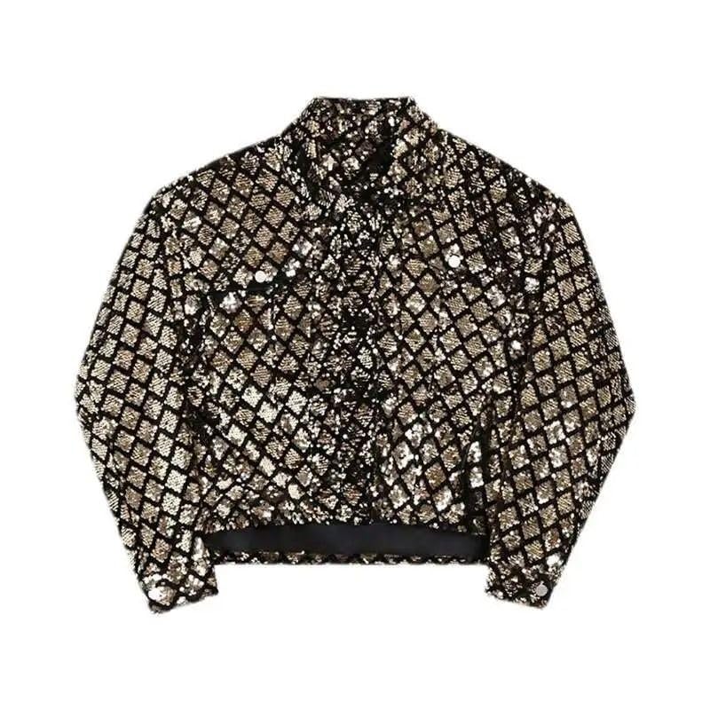 Veste courte de printemps pour homme style décontracté chic à paillettes