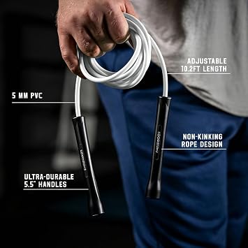 HEREROPE Adjustable 5mm PVC Jump Rope for Fitness, Durable Skipping Rope with Unbreakable Handles, Spare Rope, Non-Kinking Jump Ropes for Men & Women Training