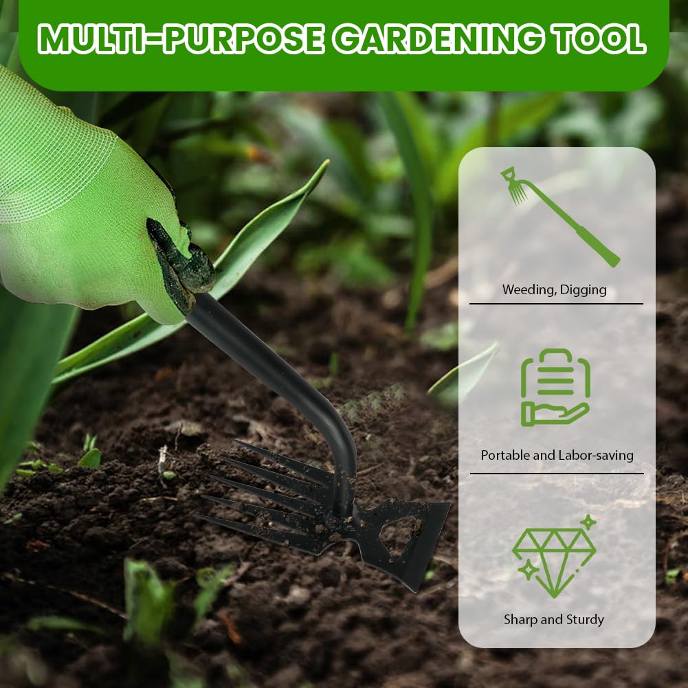 OFFCUP Extractor Malas Hierbas, Desbrozadora Manual 5 Dientes, 1pcs Desmalezador, Herramientas para Eliminar Malas Hierbas Jardineria para Césped, Terrazas y Patios — view 4