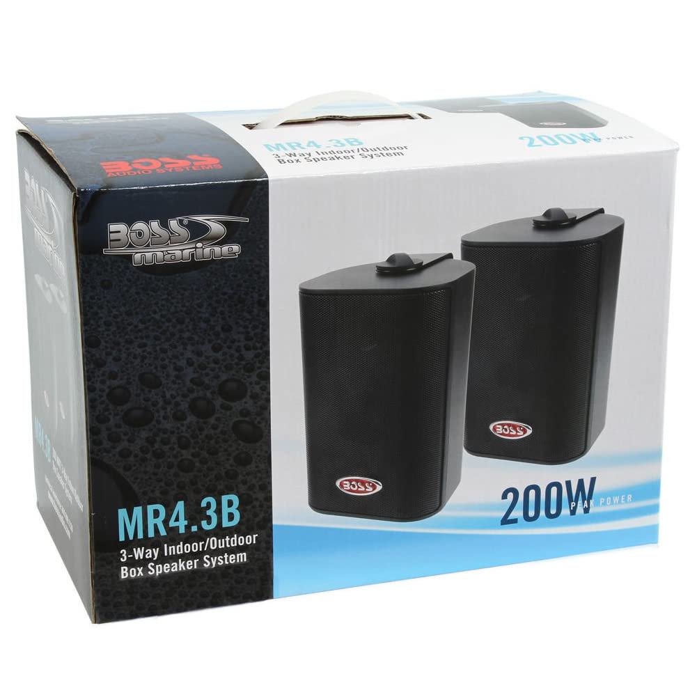 KIT Set pour Boss Audio Systems MR4.3B, 2 Enceintes 3 Voies Noires, 100 W RMS, 200 W Max, étanche, intérieur/extérieur, Paire + Supports de Fixation