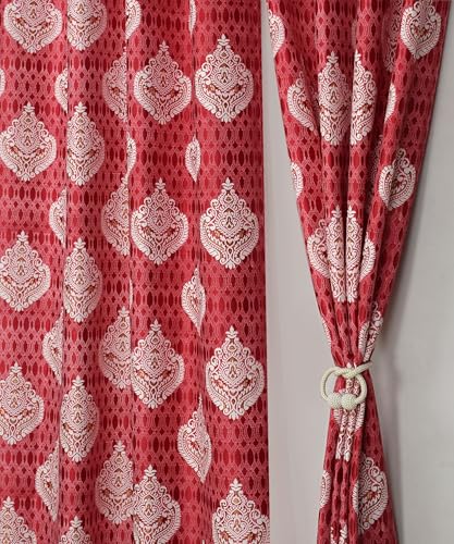 Image of Homefab India 1 Piece Polyester Printed Curtains Room Darkening Panel - Window 5 feet, Damask Maroon Curtain
