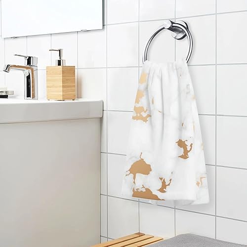 Miniatura 2 de ALAZA Juego de 2 toallas de mano fluidas de mármol gris blanco dorado para baño, toallas de baño suaves 100% algodón, toallas de baño decorativas de