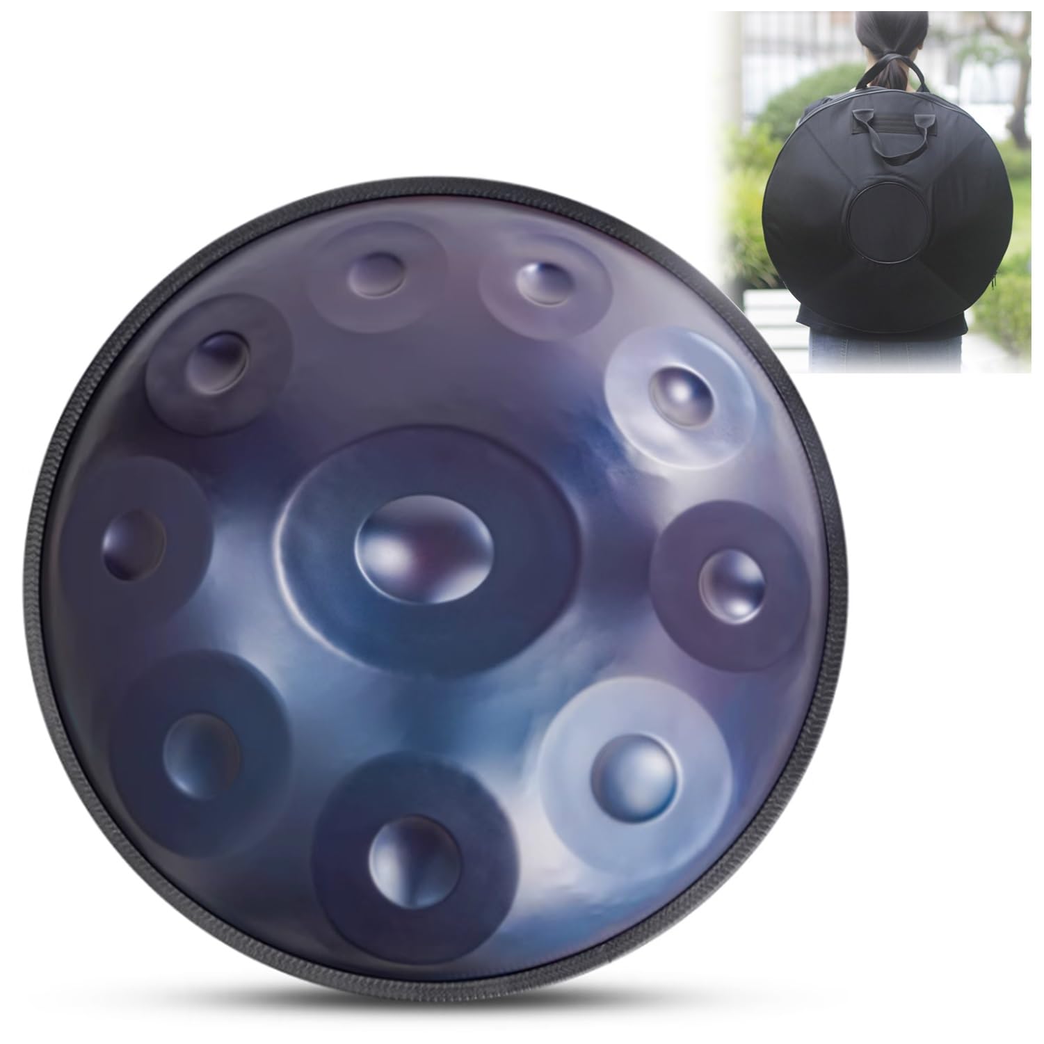 tonacji molowej 432Hz/440Hz 10 nut 22 cale stalowy bębenek z młotkami i szmatką Handpan Steelrums Instrument muzyczny (kolor: (niebieski 432Hz)